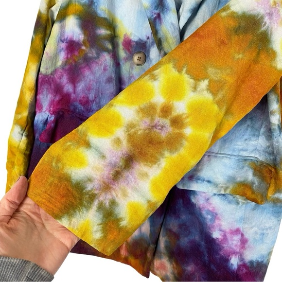 Handmade Ice Tie Dye Blazer Jacket Womens XXL Colorful Upcycled Double Breasted - Picture 7 of 12
